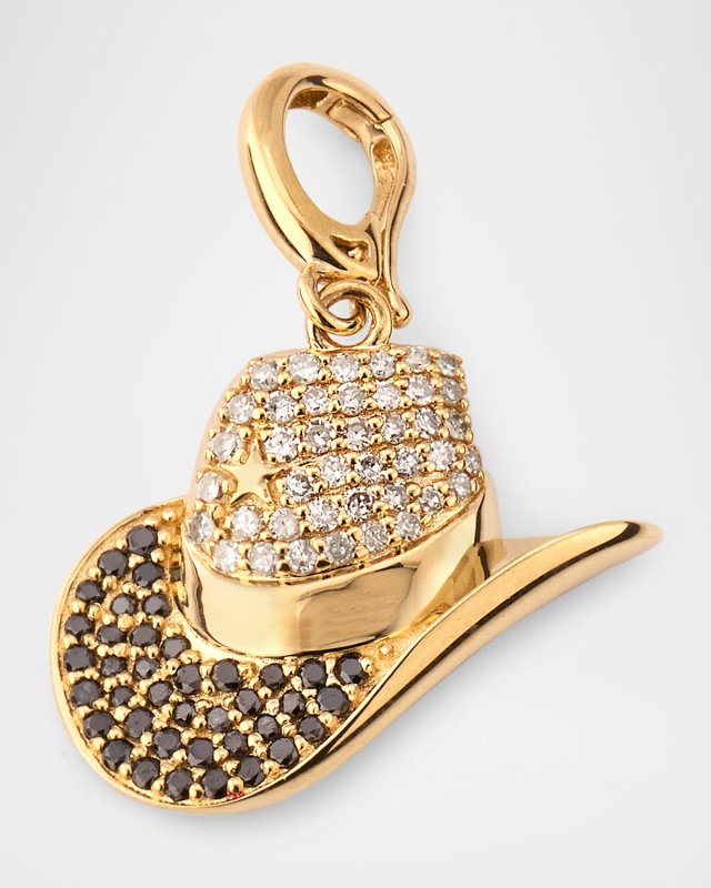 14K Yellow Gold Rodeo Hat Pave Diamond Pendant
